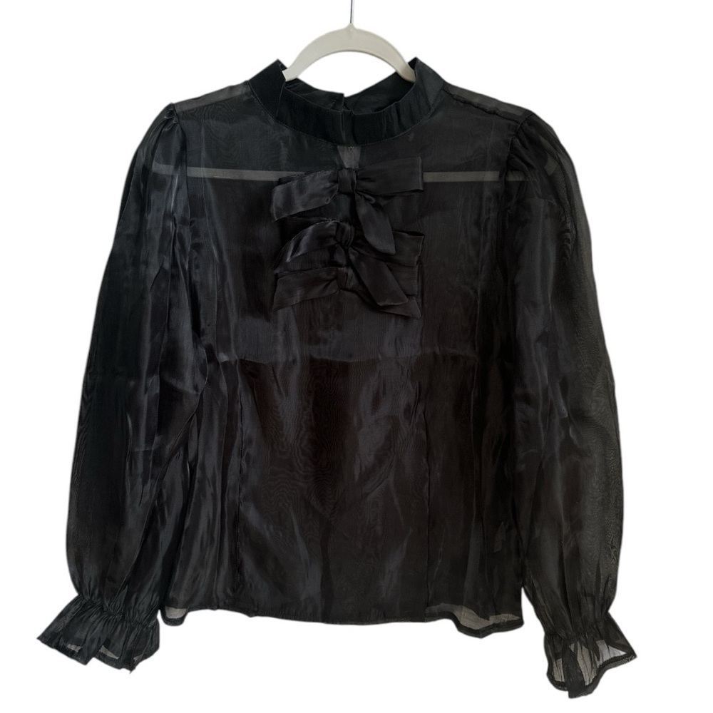 Alice Blue Black Ruffled Tie Front Blouse Medium